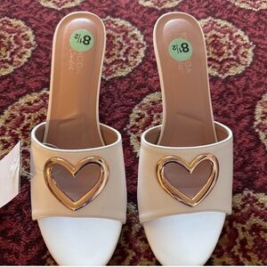 Gold heart cut out mules little heel y2k style sandals